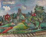 A village landscape with houses and gardens Signed by Pinchus Krémègne, Oil on canvas, sold Jun 2018