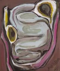 Abstract brown pink by Philippe Hosiasson, gouache, sold Jun 2018