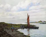 Figures on a coastal inlet Signed by Ludovic Signoux, Oil on canvas, offered Jun 2018