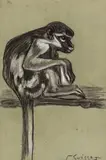 A monkey on a branch Signed Pencil and chalk on green paper 26 by Gaston Suisse, Pencil and chalk on green paper, sold Jun 2018