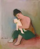 Mutter und Kind Signed Oil by Georg Jerzy Merkel, Oil on canvas, sold Jun 2018