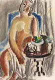 Female nude seated with still life Signed Mixed media by Valentine Prax, Mixed media, offered Jun 2018