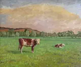 Cows in a sunny meadow Signed Oil by Sylvia Gosse, Oil on canvas, offered Jun 2018