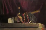 Still life of a small cannon and a bottle Signed and dated 1965 Oil on canvasboard 40.5 x 60.5 Provenance: Direct from the artist’s estate by George Weissbort, 1965, Oil on canvasboard, offered Jun 2018