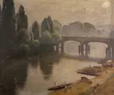 Punts on the Thames by Percy William Gibbs, Oil on canvas, sold Jun 2018