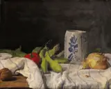 Still life of a pot with beans by George Weissbort, Oil on canvasboard, sold Jun 2018