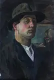 Self portrait Oil on canvas, unframed 60 x 40.5cm by John Rathbone Harvey, Oil on canvas, unframed, sold Jun 2018