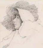Portrait of a girl in profile wearing a bonnet Pencil 16 by Thomas Cooper Gotch, Pencil, offered Jun 2018