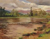 The Groam Pool, River Beauly Signed and dated ‘82 Oil on board 18 x 35.5cm Provenance: The Tryon Gallery, London ++A few small spots of dirt, good condition by William Garfit, Oil on board, sold Jun 2018