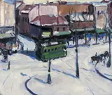 Paris Carrefour, Menilmontant Signed, also titled on the stretcher verso Oil on canvas 46 x 55cm ++Unlined, good condition by Charles Malle, Oil on canvas, sold Jun 2018