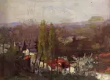 A French landscape Signed and dated 1894 Oil on panel 27 x 36cm ++Panel slightly bowed, a scratch down right side, some visible retouching in sky by Alexander Brownlie Docharty, 1894, Oil on panel, sold Jun 2018