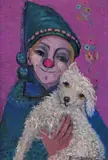 Clown with white dog Signed Oil on canvas 60 x 40cm ++Unlined, good condition by Pola Aïvazian-Rossi, Oil on canvas, offered Jun 2018