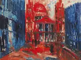 Pink Rain, St Pauls, London Signed and dated ‘70 Oil on board 46 x 61cm ++Possibly one or two flecks of paint loss, otherwise good condition by Lawrence James Isherwood, Oil on board, sold Jun 2018