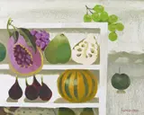 Still life of fruit on white shelves Signed and dated 1990 Oil on canvas 40 x 51cm by Mary Fedden, 1990, Oil on canvas, sold Jun 2018