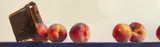 Still life of peaches on a shelf Signed and dated MMXVI Oil on board 20 x 60cm by Paul S Brown, Oil on board, sold Jun 2018