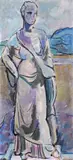 Classical statue on the edge of a lake Signed and dedicated For Jim by Edward Wolfe, Oil on board, offered Jun 2018