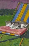 Cat sleeping on a deck chair Signed Oil on board 28 x 19cm Provenance: From a deceased estate ++Good condition by Ruskin Spear, Oil on board, sold Jun 2018