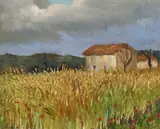 Blés et petit mas en Provence Signed with a studio stamp Oil on by Marcel Dyf, Oil on canvas, sold Jun 2018