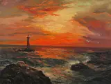 Godrevy lighthouse Signed Oil by Julius Olsson, Oil on canvas, sold Jun 2018