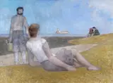 The Bait Digger Signed, titled and dated 1984 verso Oil on board 47 x 64cm by Richard Eurich, 1984, Oil on board, sold Jun 2018