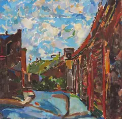 Battersea Signed by Philip Sutton, 1959, Oil on canvas, unframed, sold Jun 2018