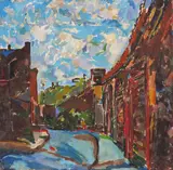 Battersea Signed by Philip Sutton, 1959, Oil on canvas, unframed, sold Jun 2018