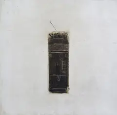 Tram Signed and titled verso on overlap Oil on canvas 30 x 30cm by Peter Brook, Oil on canvas, sold Jun 2018