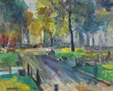 Leicester Square by Lawrence James Isherwood, Oil on board, sold Jun 2018