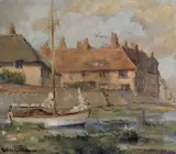 Harbour cottages by Robin Goodwin, 1949, Oil on canvas, sold Jun 2018