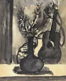 Still life with a folk guitar, c.1998 Pen by Josef Herman, Pen, ink and grisaille wash, sold Jun 2018