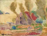 Le paysans Signed Watercolour over by Adolphe Beaufrère, Watercolour over pencil on paper laid on canvas with gum arabic, sold Jun 2018
