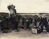 Gathering the grapes Pen by Josef Herman, Pen, ink and watercolour, sold Jun 2018