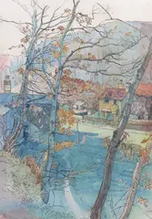 A wooded landscape, c.1920 Signed Pen by William Ratcliffe, Pen, ink and watercolour, offered Jun 2018