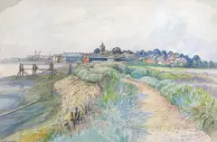 A view of Pagham, West Sussex Signed Pen by William Ratcliffe, Pen, ink and watercolour, offered Jun 2018