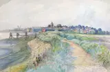 A view of Pagham, West Sussex Signed Pen by William Ratcliffe, Pen, ink and watercolour, offered Jun 2018
