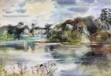 Crichel House, Dorset, across the lake Signed and dated 58 Watercolour 39 x 56cm ++Possibly one or two small spots to sky, otherwise good condition by Katharine Church, Watercolour, sold Jun 2018