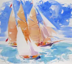A Cutter racing a Schooner by Jake Sutton, Watercolour, sold Jun 2018