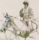 Jockey and handler, Keeneland, Kentucky, USA Signed with initials, also signed and titled verso Watercolour, mounted, unframed 19.5 x 19.5cm ++Good condition by Tom Coates, Watercolour, mounted, unframed, sold Jun 2018