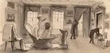 Interior with an elderly gentleman bathing with attendants nearby by Rex Whistler, watercolour, sold Jun 2018