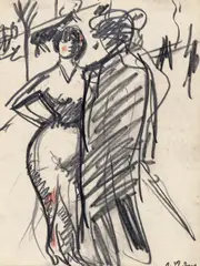 Rencontre by Auguste Chabaud, Pencil heightened with red crayon, sold Jun 2018