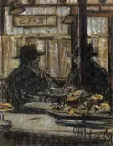 The Chat Noir VII Signed and thought to be dated 1932 Pastel on brown by Clifford Eric Martin Hall, 1932, Pastel on brown paper, sold Jun 2018