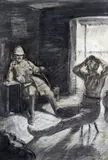 Soldiers in India Signed and dated ‘04 also signed and titled indistinctly Grisaille washes over pen and ink 33 x 23.5cm by Archibald Standish Hartrick, ink, sold Jun 2018