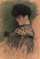 Profile portrait of a lady Signed and dated 09 Pastel on buff by Jacques Wély, Pastel on buff paper, offered Jun 2018