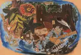 Castle with mementoes by Edwin Smith, Pastel and collage on buff paper, sold Jun 2018