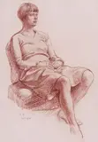Lady seated on a chair Signed with initials and dated Nov 1930 Red by Randolph Schwabe, drawing, sold Jun 2018