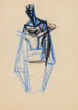 Madonna and child Gouache, blue and black crayon 34 x 24cm Provenance: From the Estate of Jane Cummings (1917-2001) by Graham Sutherland, Gouache, blue and black crayon, offered Jun 2018
