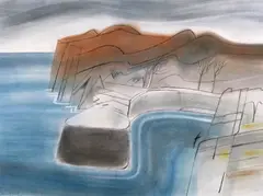 Stackpole Quay II Signed, titled and dated May 04 Conte, mounted, unframed 35 x 46cm Provenance: The Sadler Street Gallery, Wells, Somerset, 2005 by James Campbell, drawing, sold Jun 2018