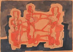 Study for Sculpture Signed and dated 47 Watercolour over pen and ink on pink paper 24.5 x 33.5cm Provenance: Gimpel Fils, London, No by Robert Adams, Watercolour over pen and ink on pink paper, sold Jun 2018