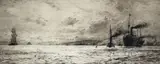 Dumbarton Rock, The Clyde Signed Etching 20 x 49.5cm ++Paper slightly yellowed otherwise good condition by William Lionel Wyllie, Etching, sold Jun 2018