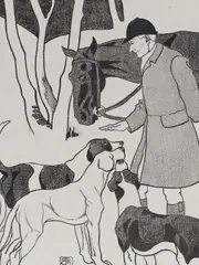 Huntsman and hounds by Robert Bevan, Lithograph on grey/green card, sold Jun 2018